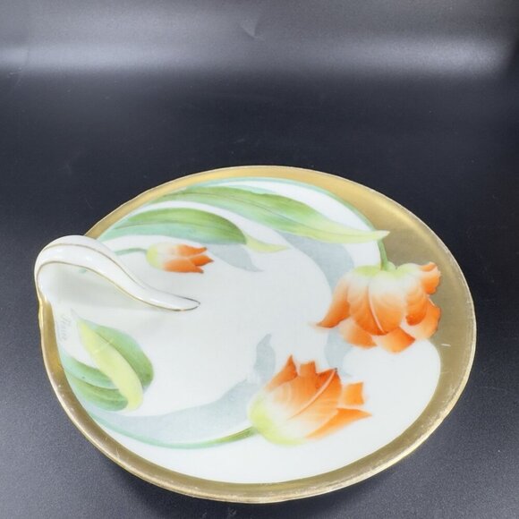 P T Bavaria Tirschenreuth Germany Porcelain Hand Painted Nappy Dish Plate Handle - Picture 12 of 14